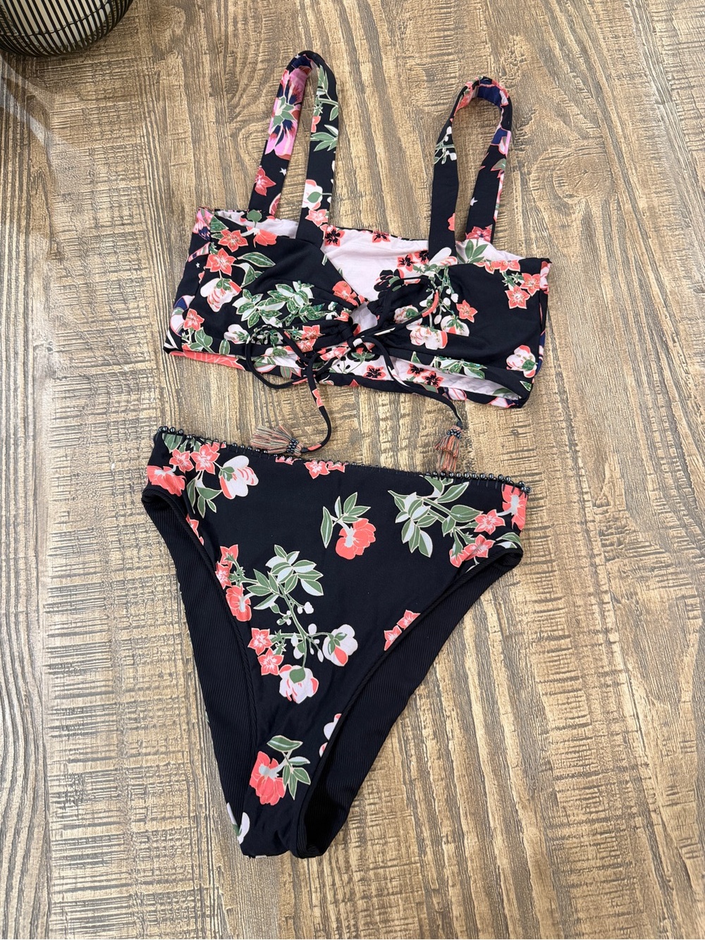 🐞(SET) Maaji x Rapsodia Midnight Blossom Reversible Bikini Top- Medium.
